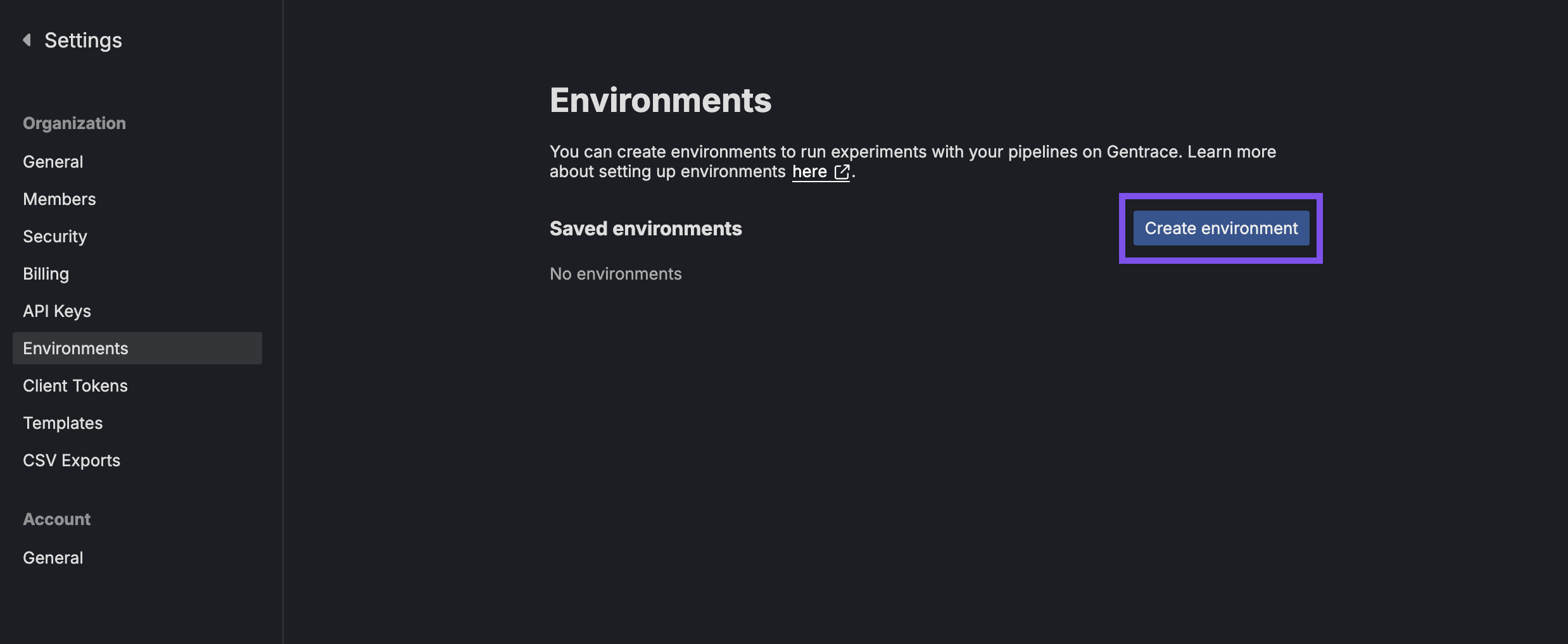 Create environment button