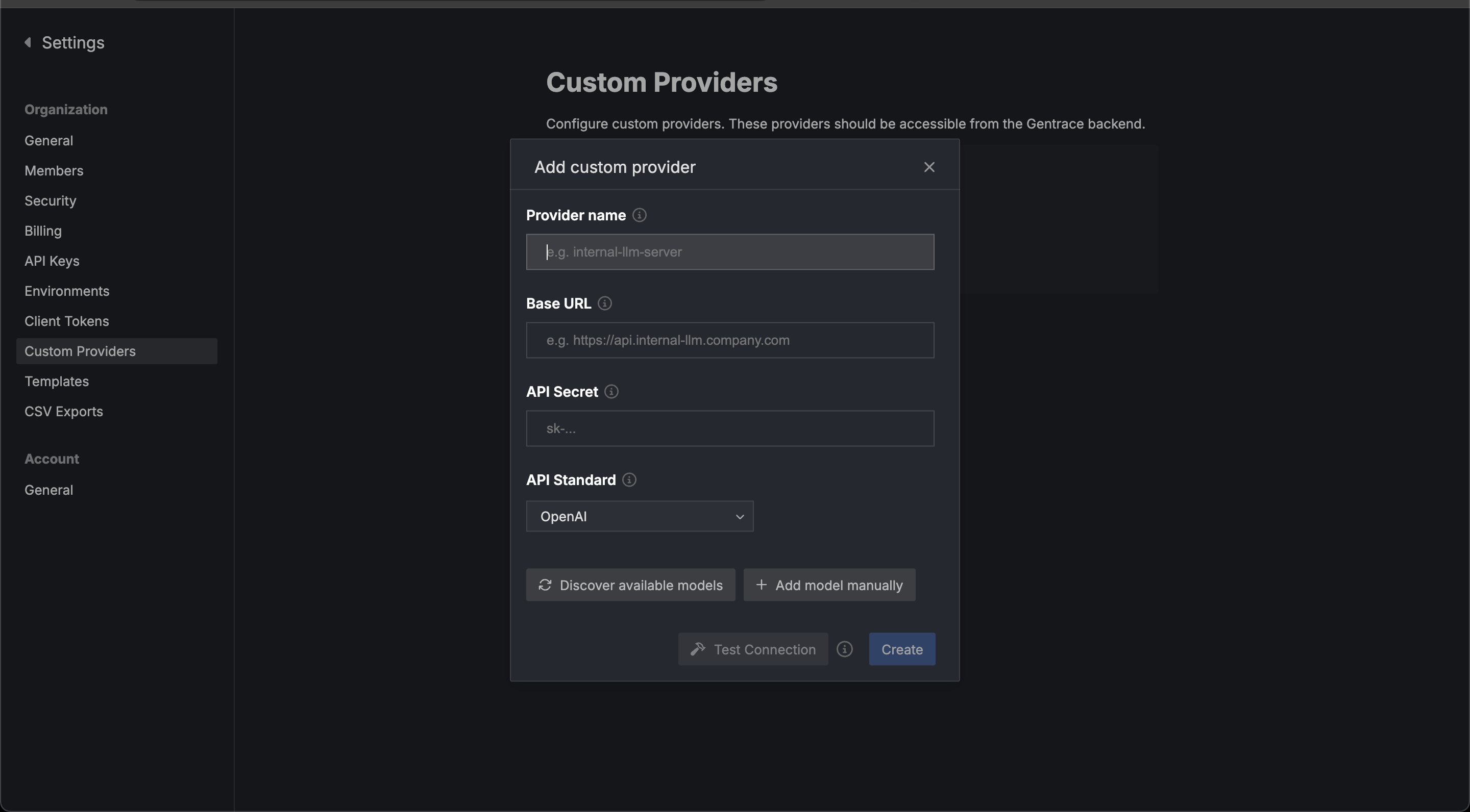 Custom Providers Modal