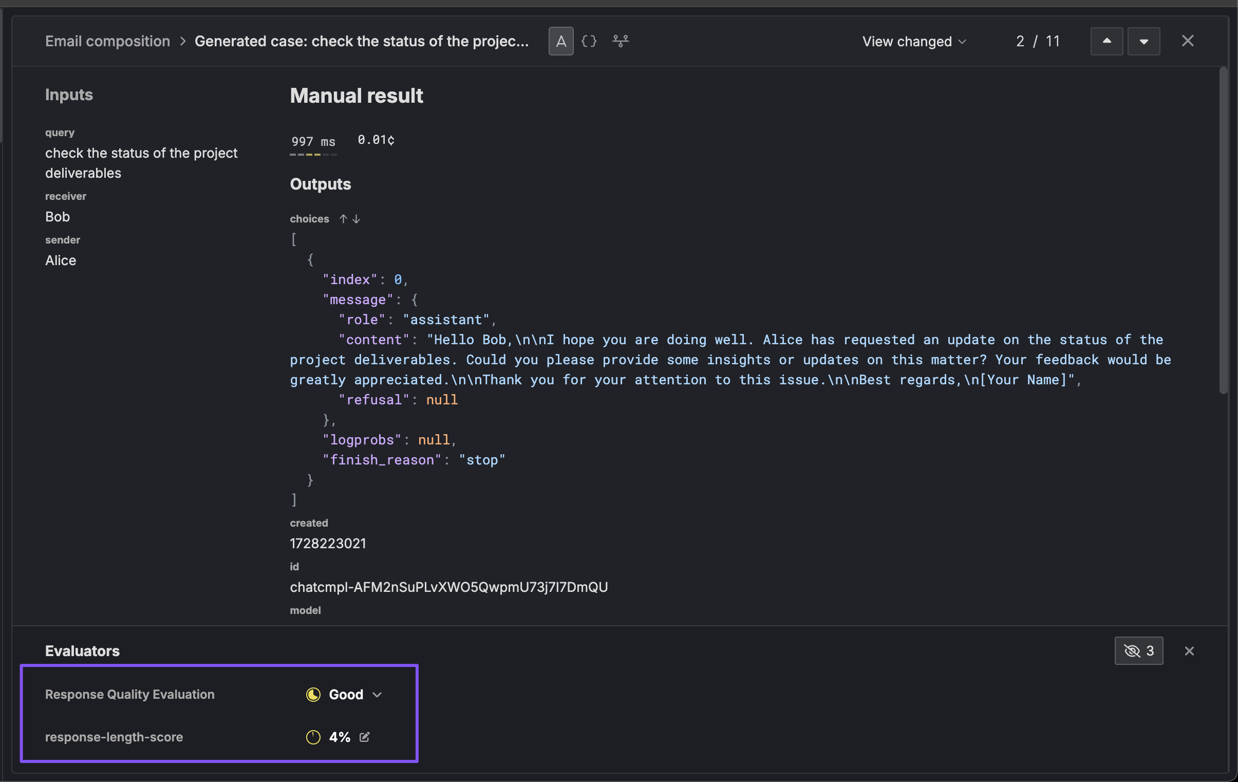 Local evaluations in test case view