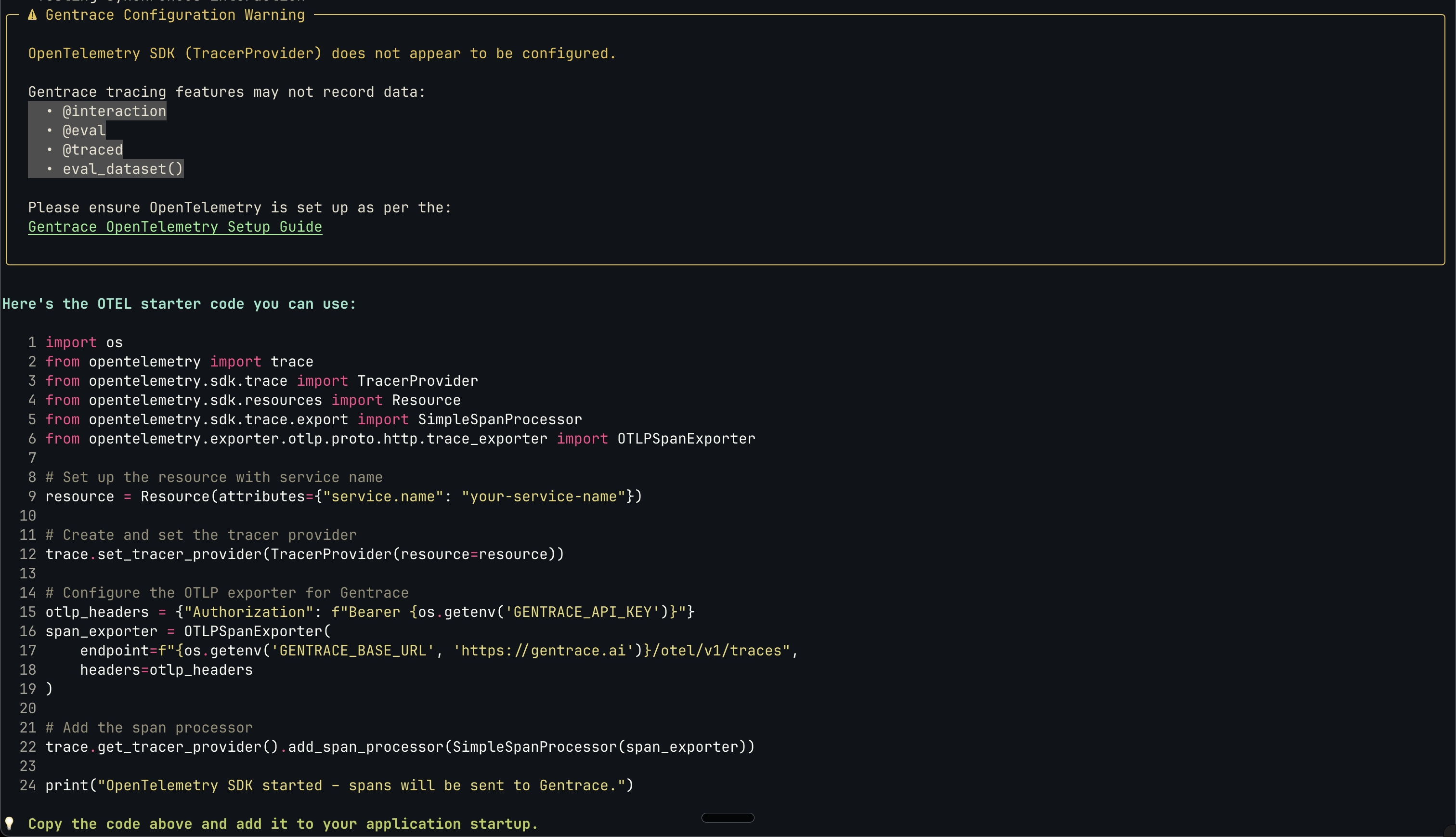 OpenTelemetry Configuration Warning